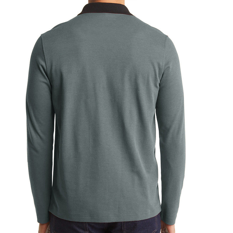Herren Polo Langarm mit Reißverschluss und Kontrastkragen Modern