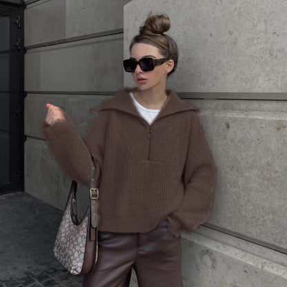 Rippstrickpullover Weich Warm Reißverschluss Lässig