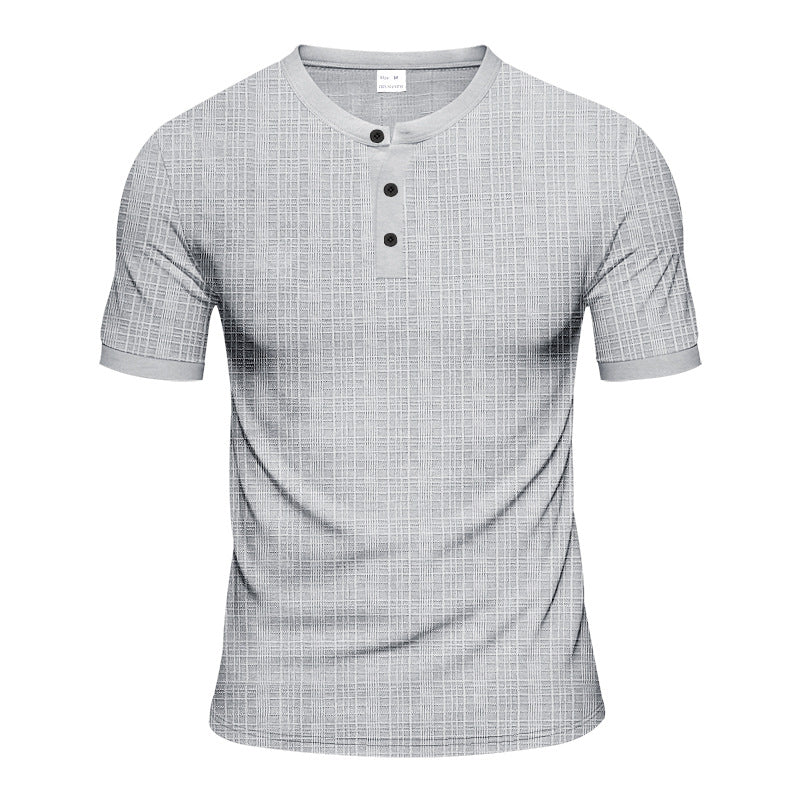 Herren Kurzarmshirt Modern Strukturiert Knopfleiste Trendy