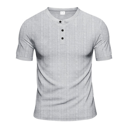 Herren Kurzarmshirt Modern Strukturiert Knopfleiste Trendy