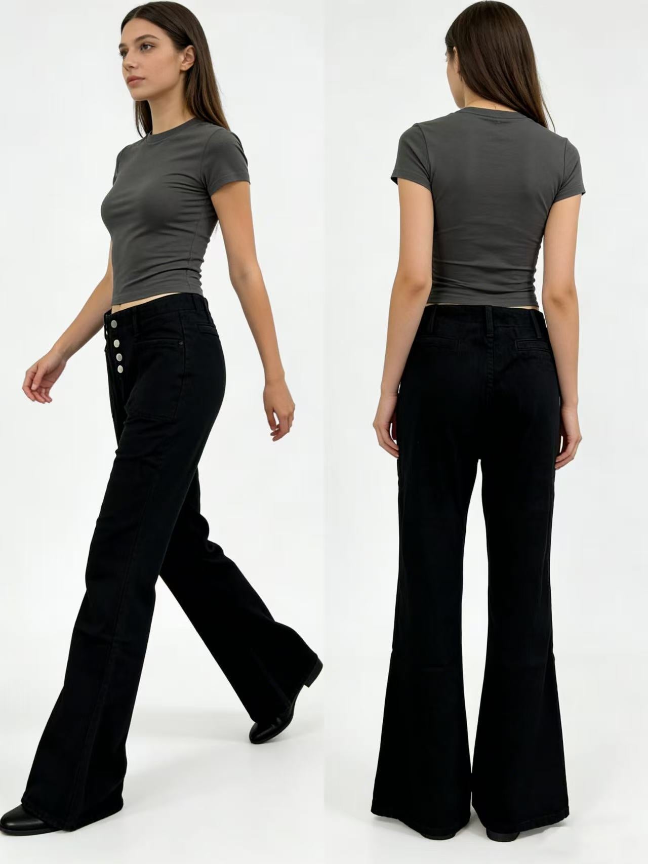 Damen Jeans Bootcut High Waist Knopfleiste