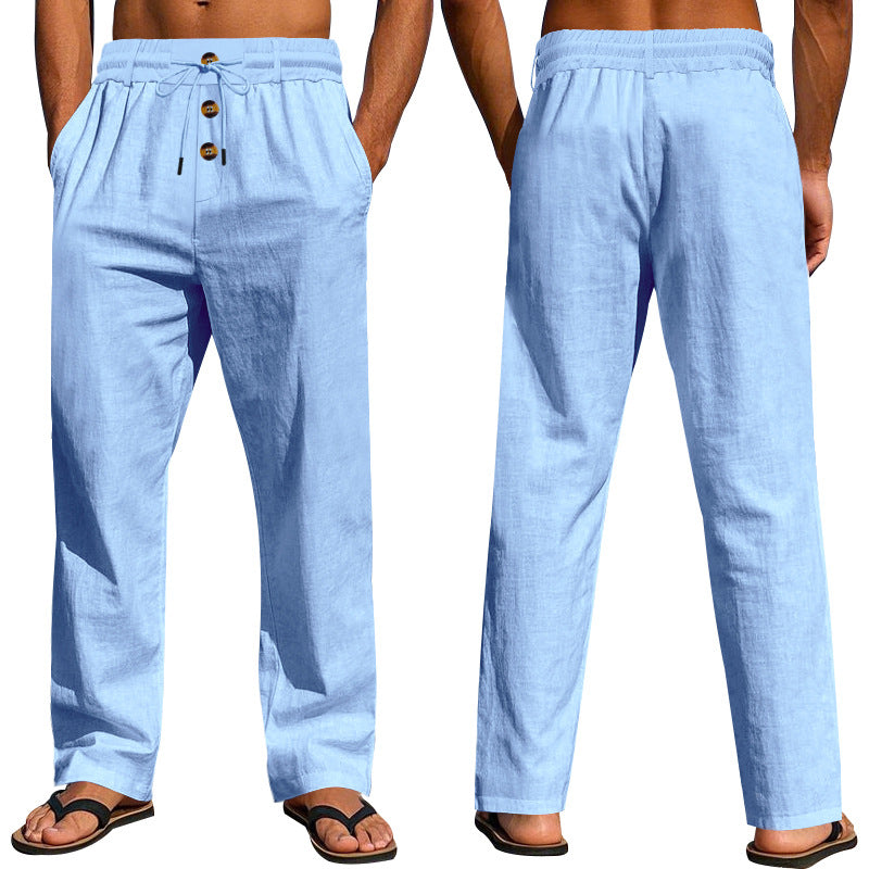 Herren Leicht Leinenhose Bequem Elastisch Mit Taschen