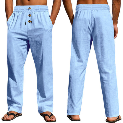 Herren Leicht Leinenhose Bequem Elastisch Mit Taschen