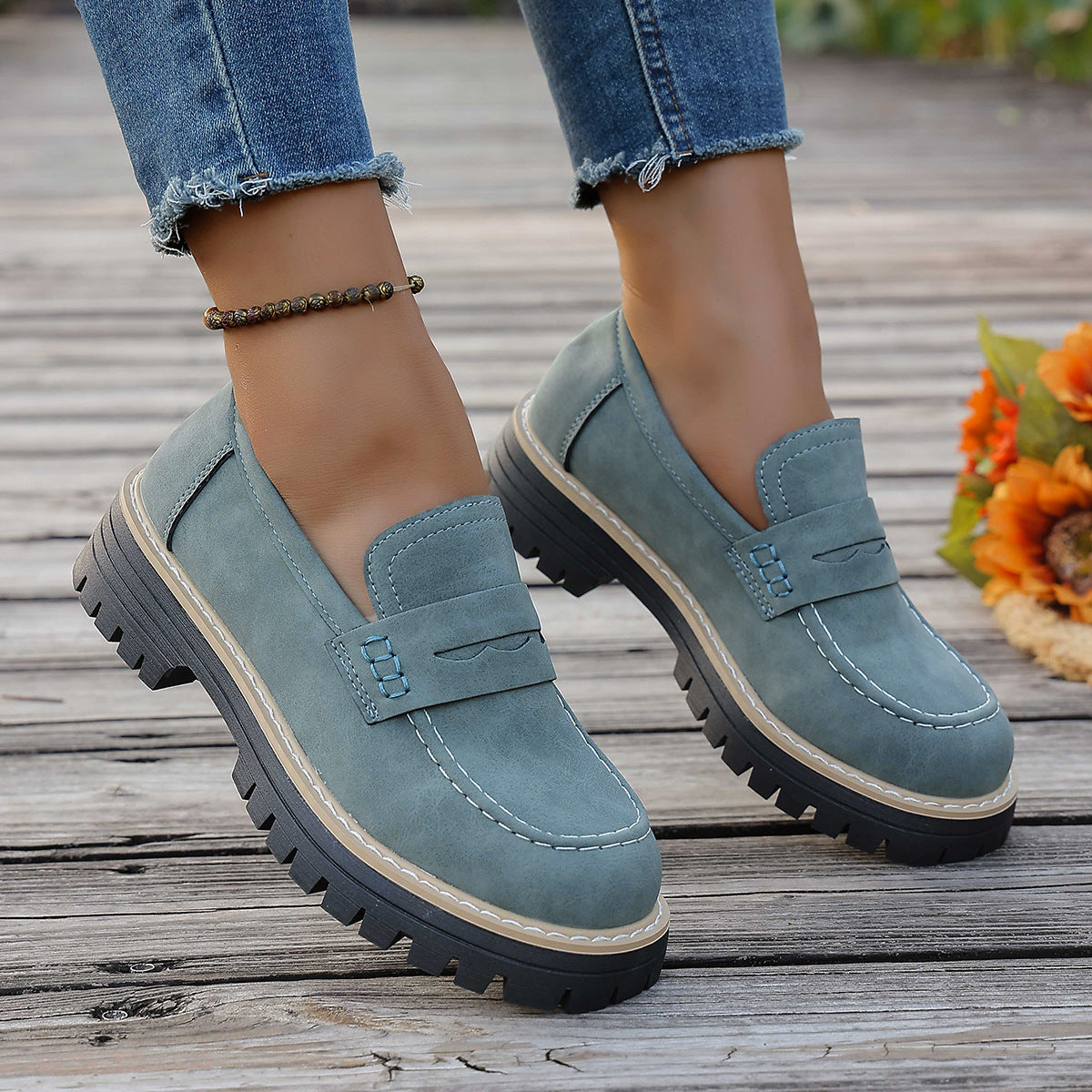 Damen Slipper Mokassin Lederoberfläche Rutschfest Moderne