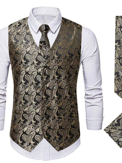 Herren Anzugweste Paisley Muster Elegant Schwarz