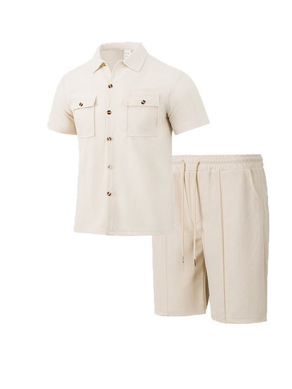 Herren Kurzarmhemd und elastische Shorts Set Sommer