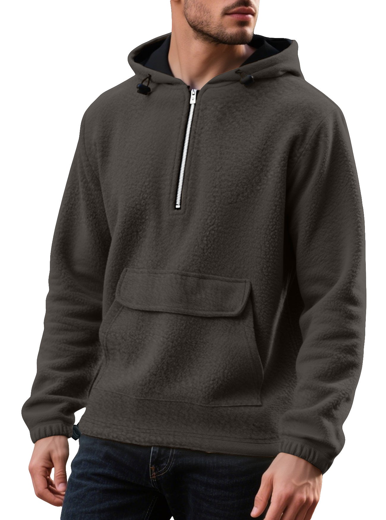 Herren Fleece Pullover Kapuzenjacke mit Reißverschluss und Kängurutasche