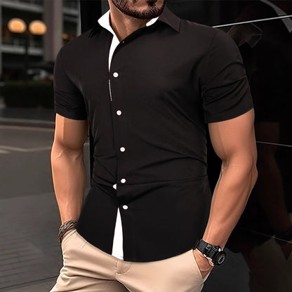 Herren Kurzarmhemd Modern Kontrastkragen Schick