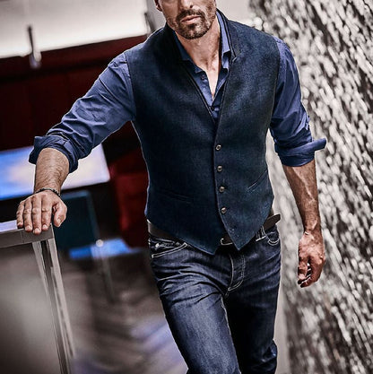 Herren Weste Elegante Slim Fit mit Knöpfen aus Leder