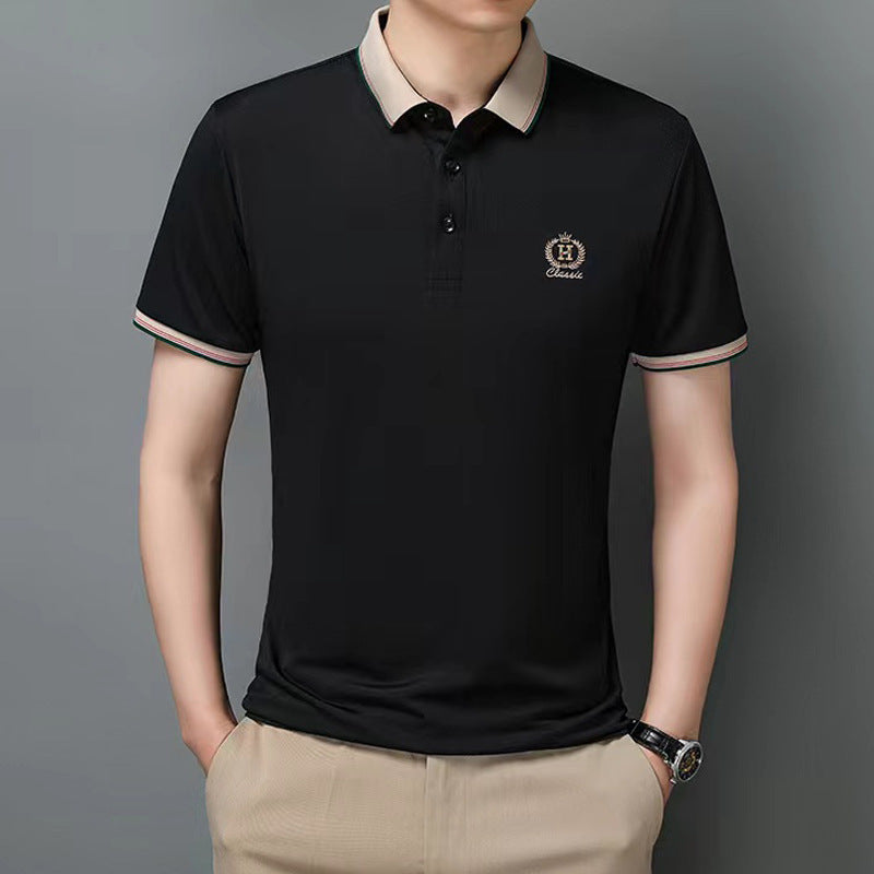 Herren Poloshirt Atmungsaktiv Kontrastkragen Elegant