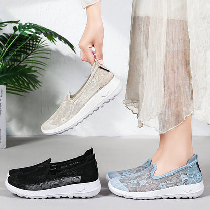 Damen Slip-On Schuhe Blumen Spitze Freizeit