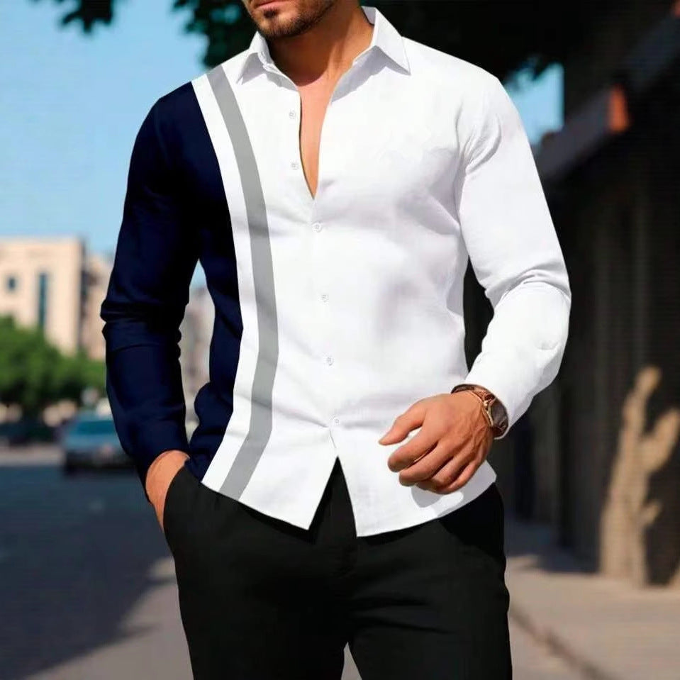 Herren Langarmhemd Modern Asymmetrisch Farbblock Design - BerlinGlamour