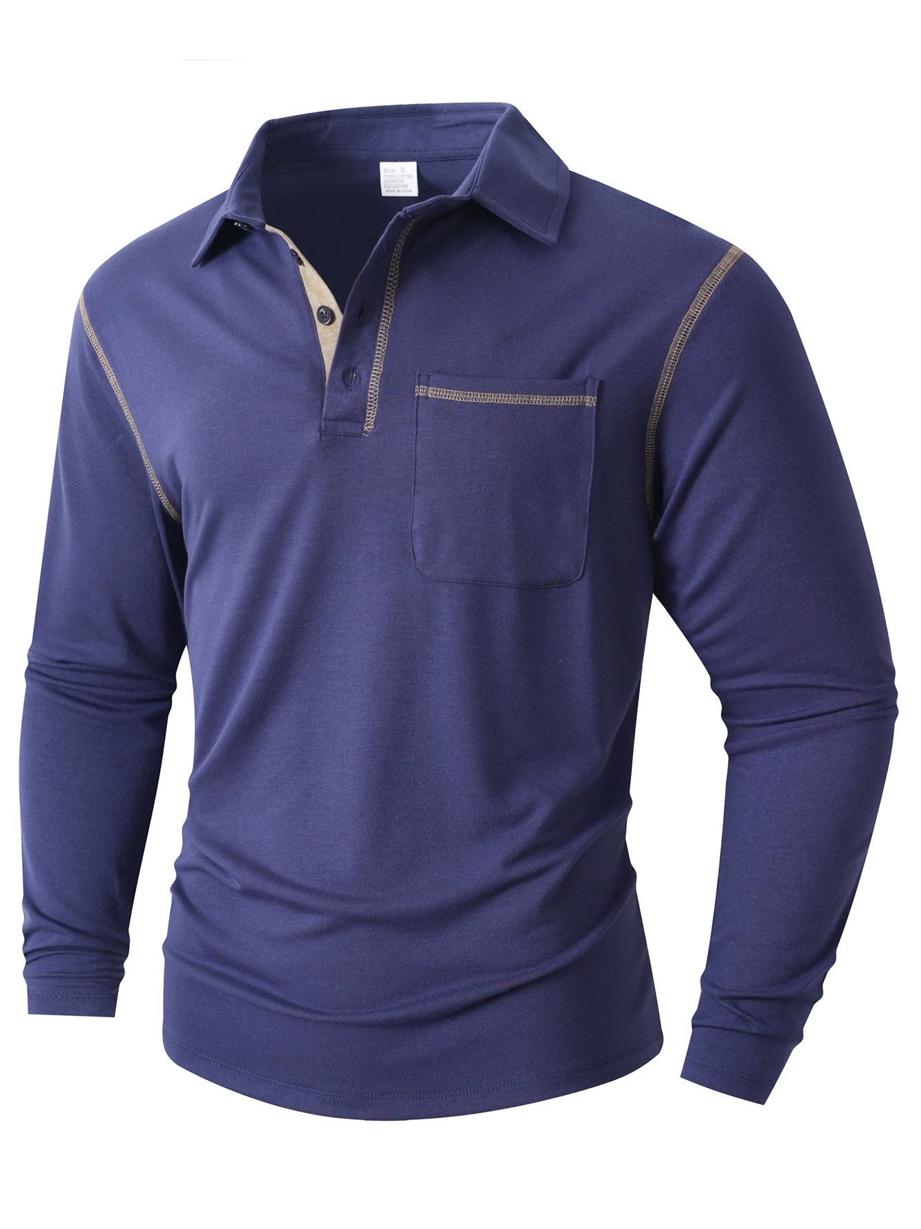 Herren Polohemd Langarm Modern mit Brusttasche und Kontraststreifen