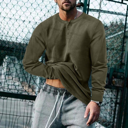 Herren Langarmshirt Modern Weich Bequem Knopfleiste