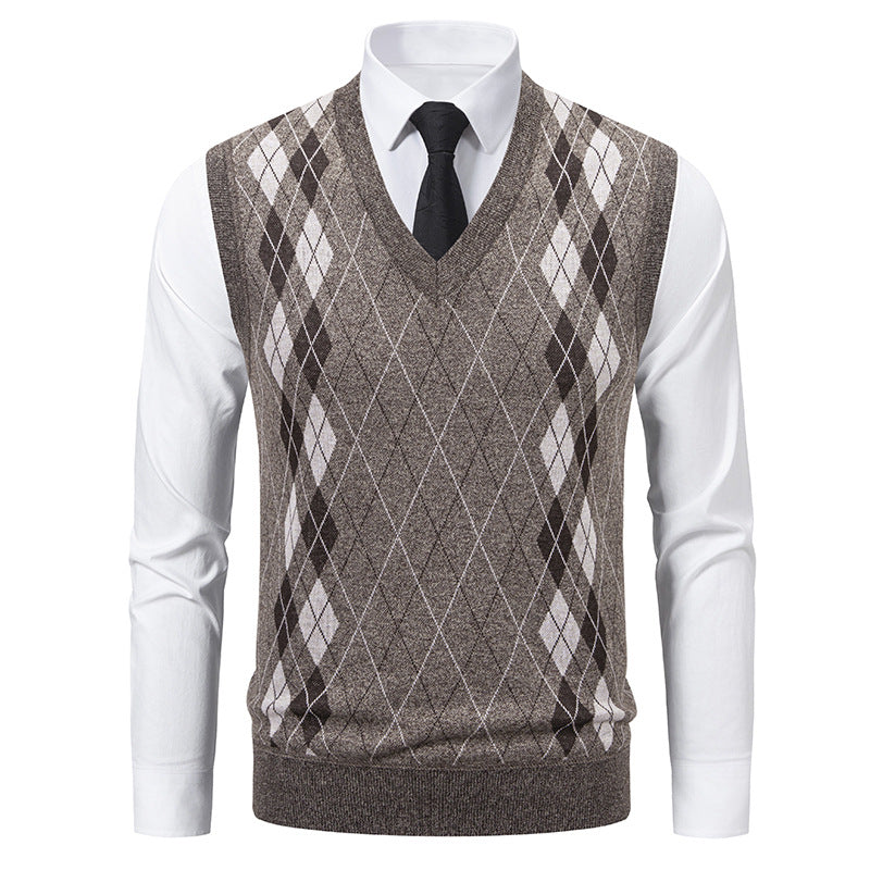 Herren Pullover V-Ausschnitt Argyle Muster Modern