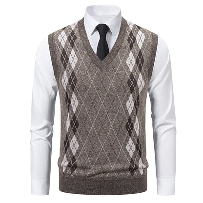 Herren Pullover V-Ausschnitt Argyle Muster Modern