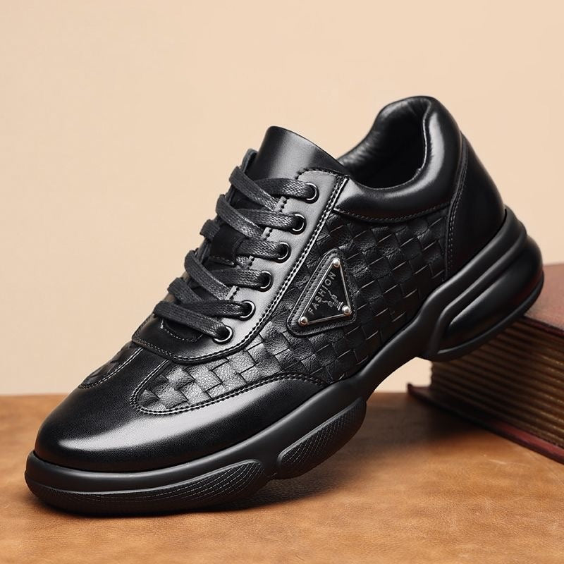 Herren Sneaker Leder Sportlich Geflochtene Details Modern