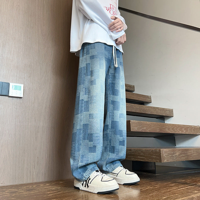 Moderne Unisex Denim-Hose Weit Bequem