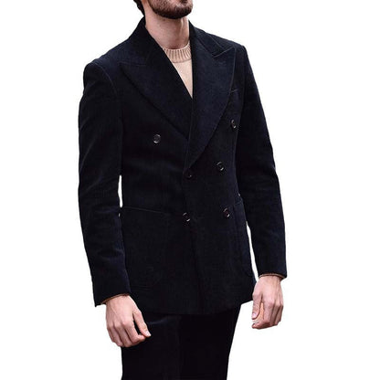 Herren Blazer Cord Elegant Mit Taschen Schwarz