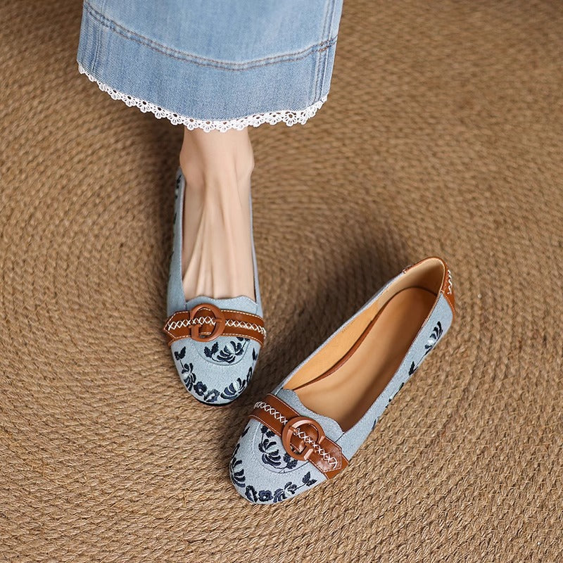 Damen Ballerinas Schuhe Elegant Blumen Schnalle - BerlinGlamour
