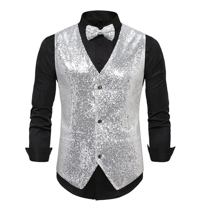 Herren Glitzer Weste Elegant Fliegenbinder