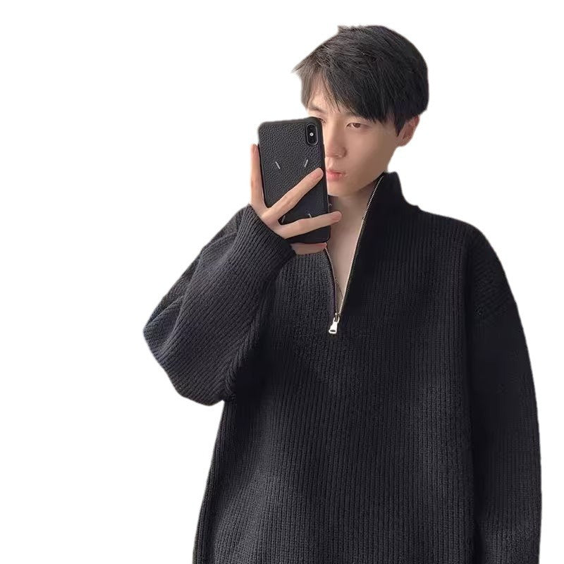 Herren Pullover Stehkragen Reißverschluss Grobstrick Modern
