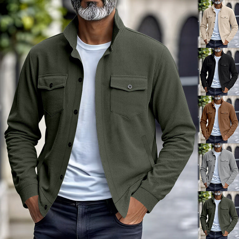 Herren Kordjacke Lässig mit Brusttaschen Modern