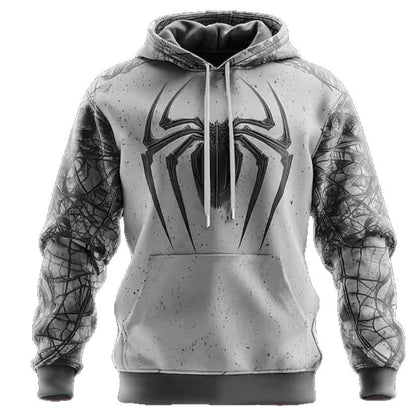Herren Kapuzenpullover Spinnen Motiv Grau Kontrast Ärmel