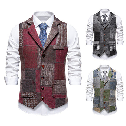 Herren Weste Elegante Patchwork Mit Taschen Modern