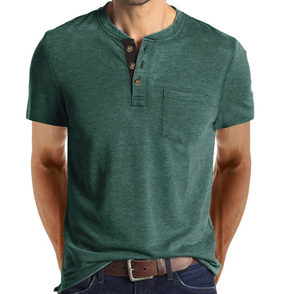 Herren T-Shirt Henley Style Knopfleiste Brusttasche Casual