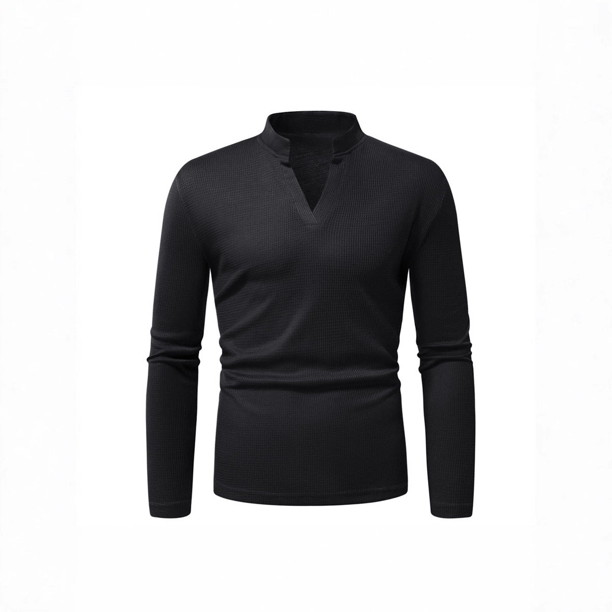 Herren Langarmshirt Stehkragen Modern Strukturiert