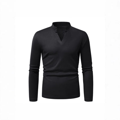 Herren Langarmshirt Stehkragen Modern Strukturiert