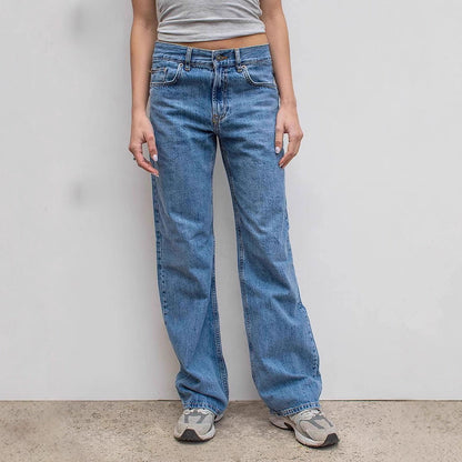 Damens High-Waist Jeans Used-Look Weite Bein