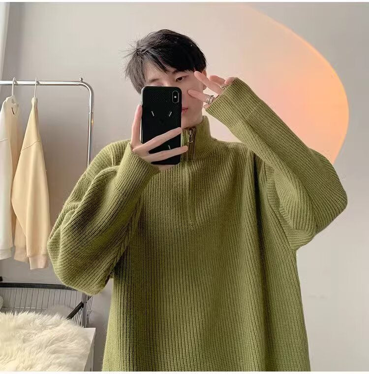 Herren Pullover Stehkragen Reißverschluss Grobstrick Modern