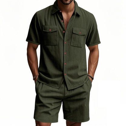 Herren Shorts-Set mit Hemd, Strukturiertes Freizeit-Outfit Sommer - BerlinGlamour