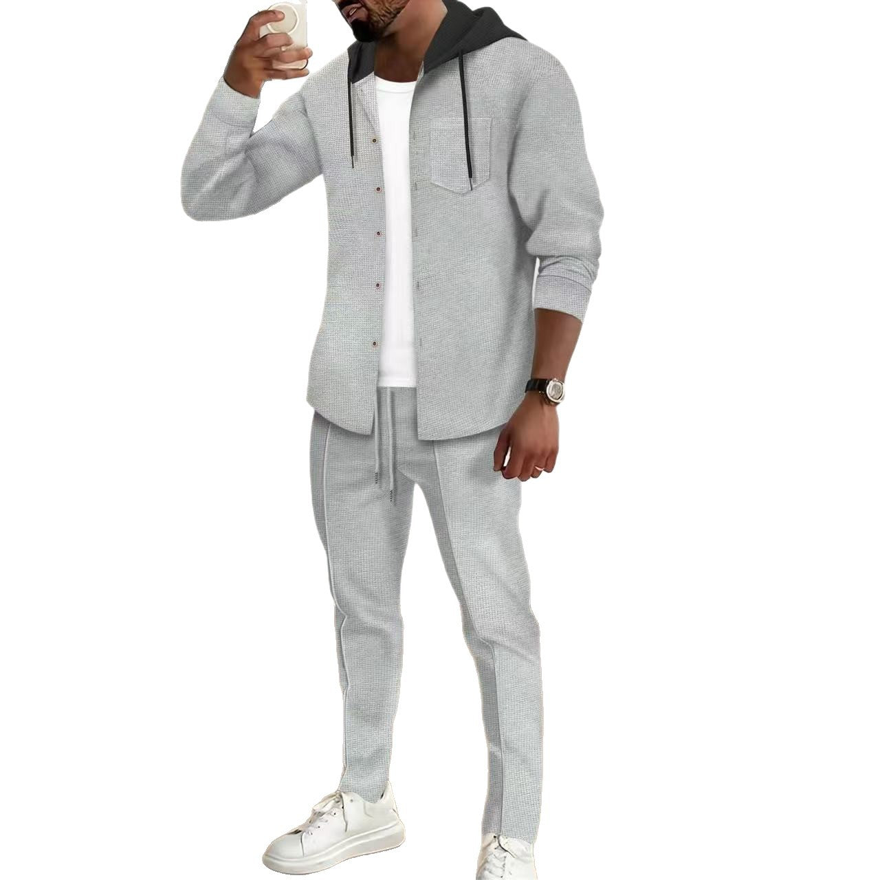 Herren Freizeitanzug Set elastisch mit Struktur Oberteil