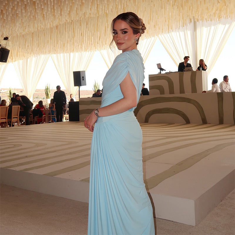 Elegantes Maxikleid Damen Lang Kleid Mit Drapierungen