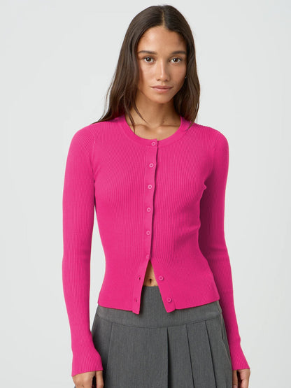 Damen Strickjacke Figurbetont Langärmlig Knöpfe