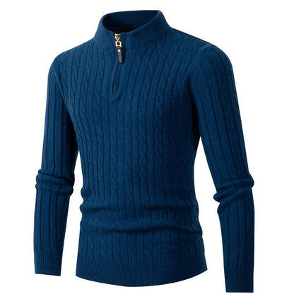 Herren Strickpullover Klassisch Zopfmuster Reißverschluss