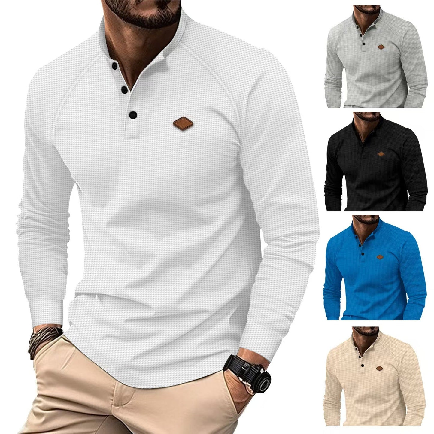 Herren Langarmshirt Baumwollmix Strukturiert Modern