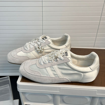 Damen Sneaker Elegant mit Perlen Dekoration Modern