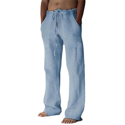 Herren Leinenhose Bequem mit Verstellbarem Bund und Seiten-Taschen