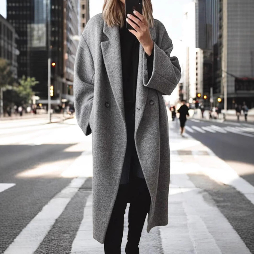 Damen Wollmantel Oversized Lang Warm