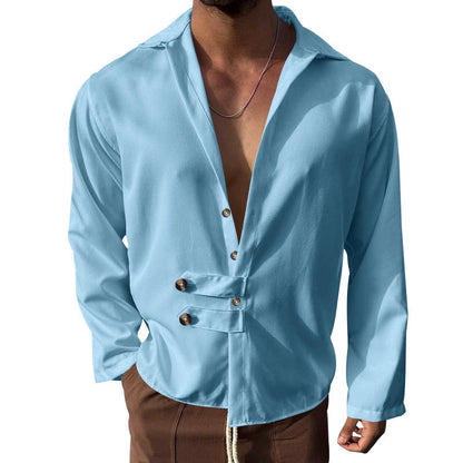 Herren Hemd Langarm Asymmetrischer Kragen Modern