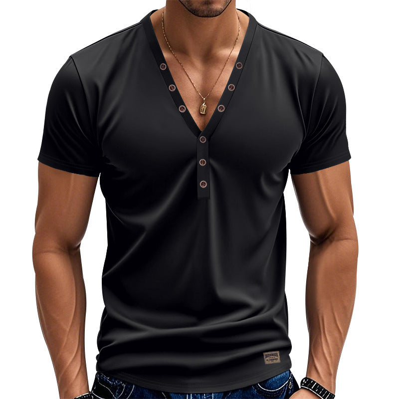 Herren Kurzarm T-Shirt V-Ausschnitt Modern