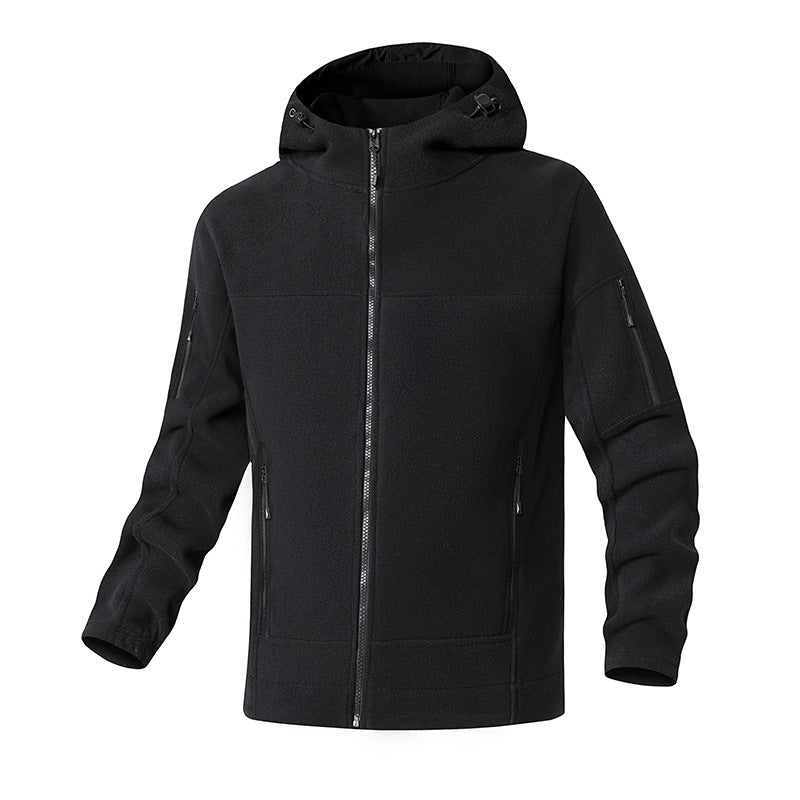 Herren Fleecejacke Wasserdicht mit Kapuze und Reißverschlusstaschen