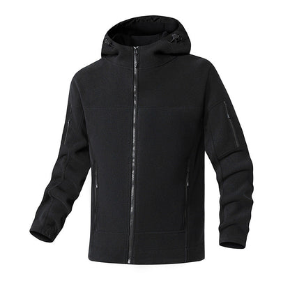 Herren Fleecejacke Wasserdicht mit Kapuze und Reißverschlusstaschen