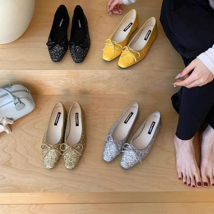 Damen Ballerinas Glitzer Schleife Komfort Innensohle