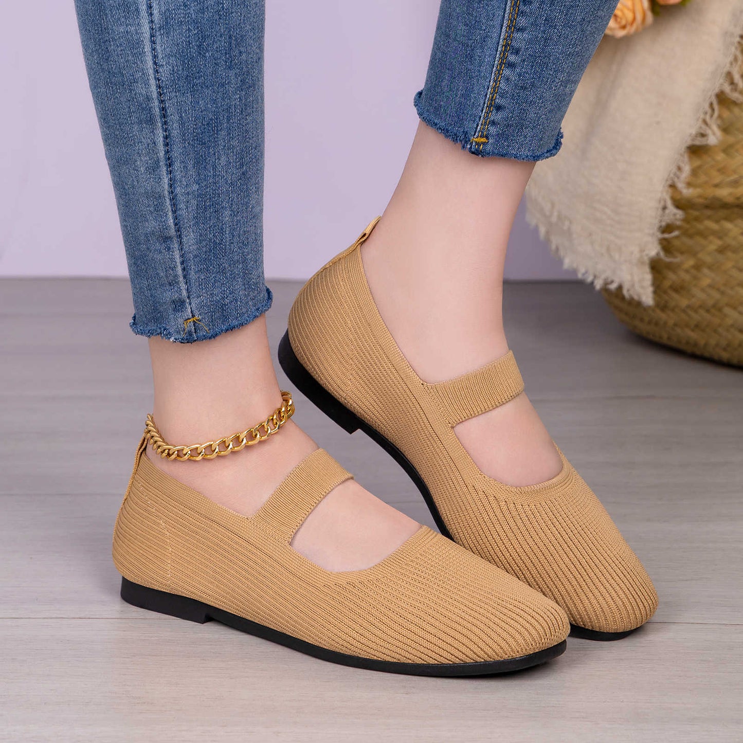Damen Ballerinas Bequem Flexibel mit Verstellbarem Riemen
