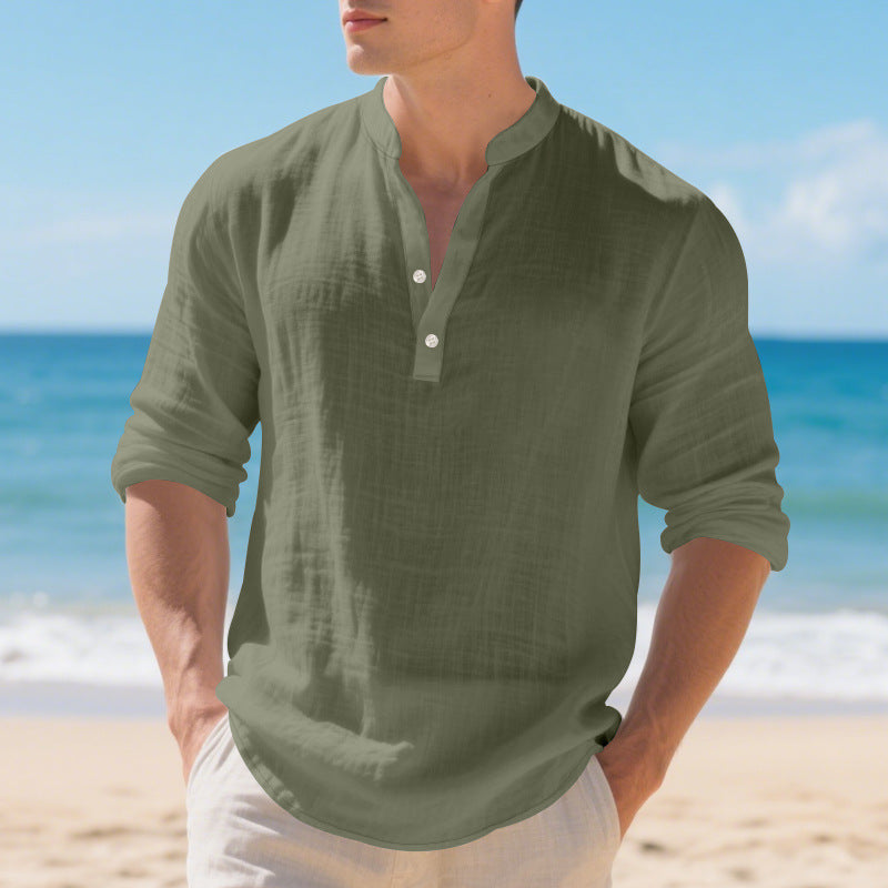 Herren Langarmshirt Bequem Lässig Knopfverschluss